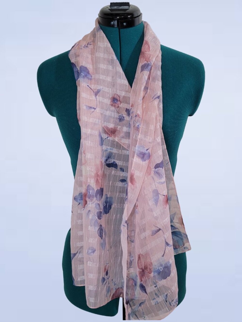 Sheer Pink Floral Scarf with Purple Highlights